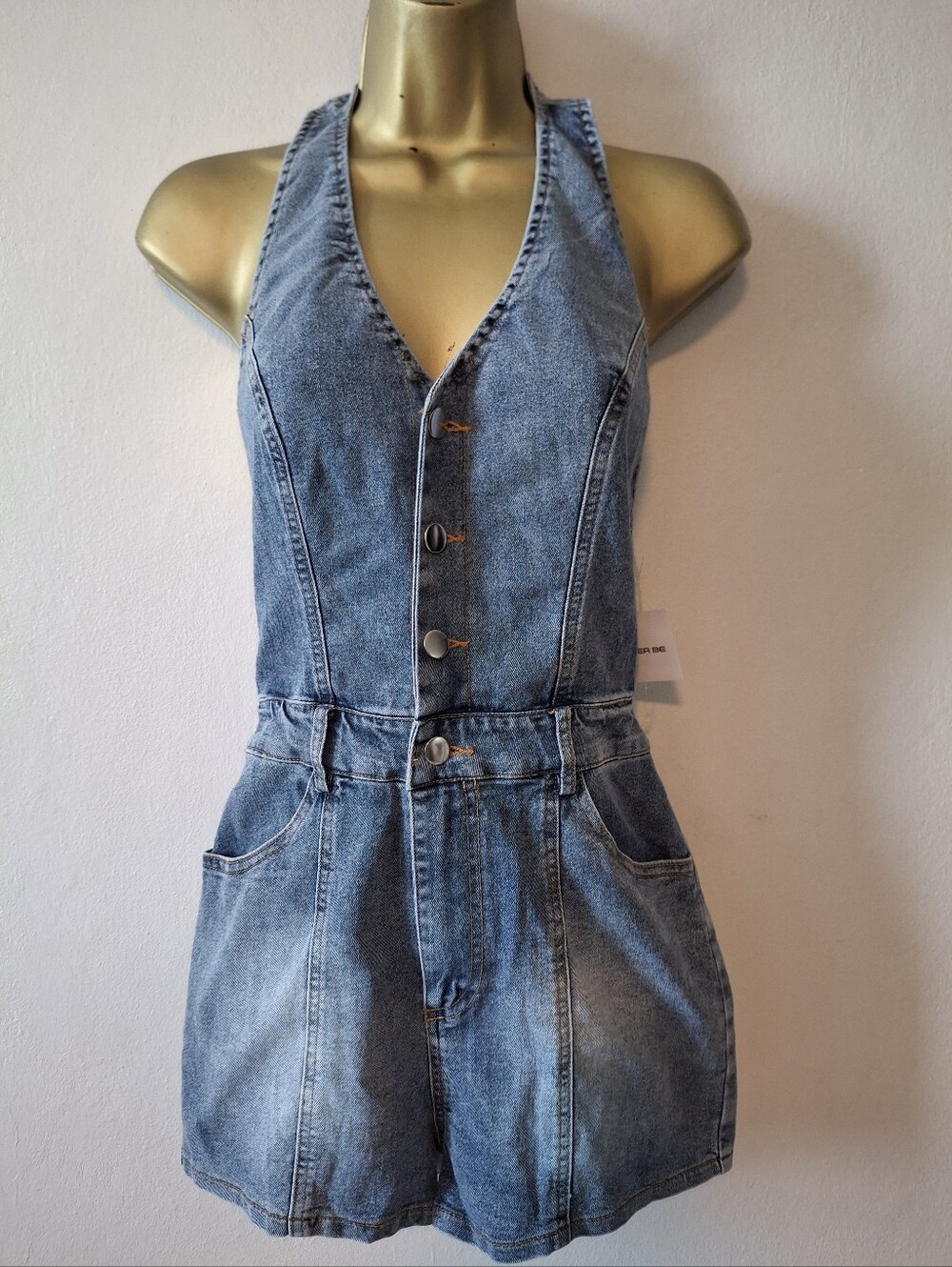 Denim Halter Romper - Light Blue Jeans